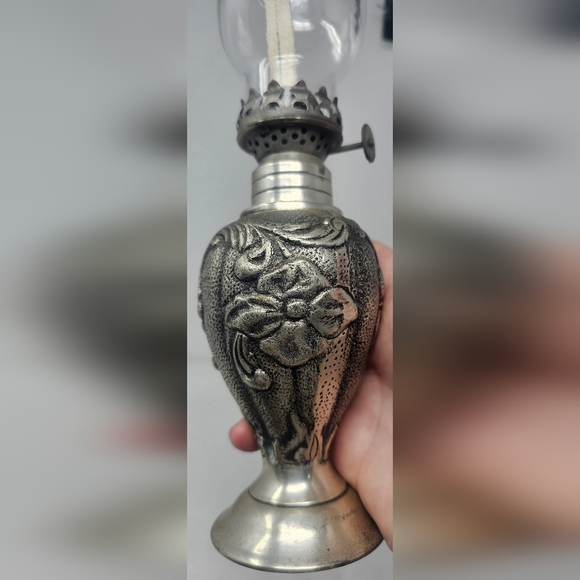 Restoration Hardware Frances Le Mont Pewter Oil Lamp Glass Chimney 12.5" - Picture 2 of 16